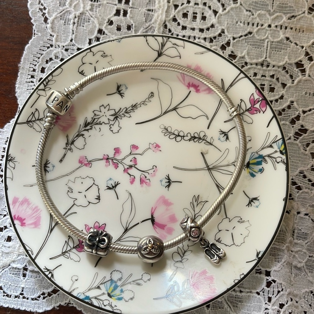 Pandora bracelet and 3 Pandora charm